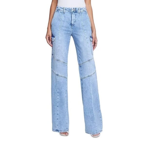 L'AGENCE Brooklyn High Rise Utility Wide Leg Jeans Women's Size 30 Light Blue - Picture 1 of 16